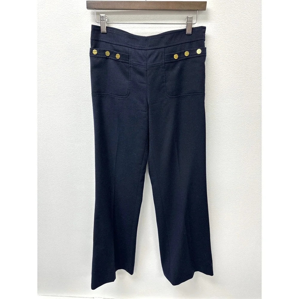 Tory Burch Wool Sailor Style Wide Leg‎ Pants Navy 2